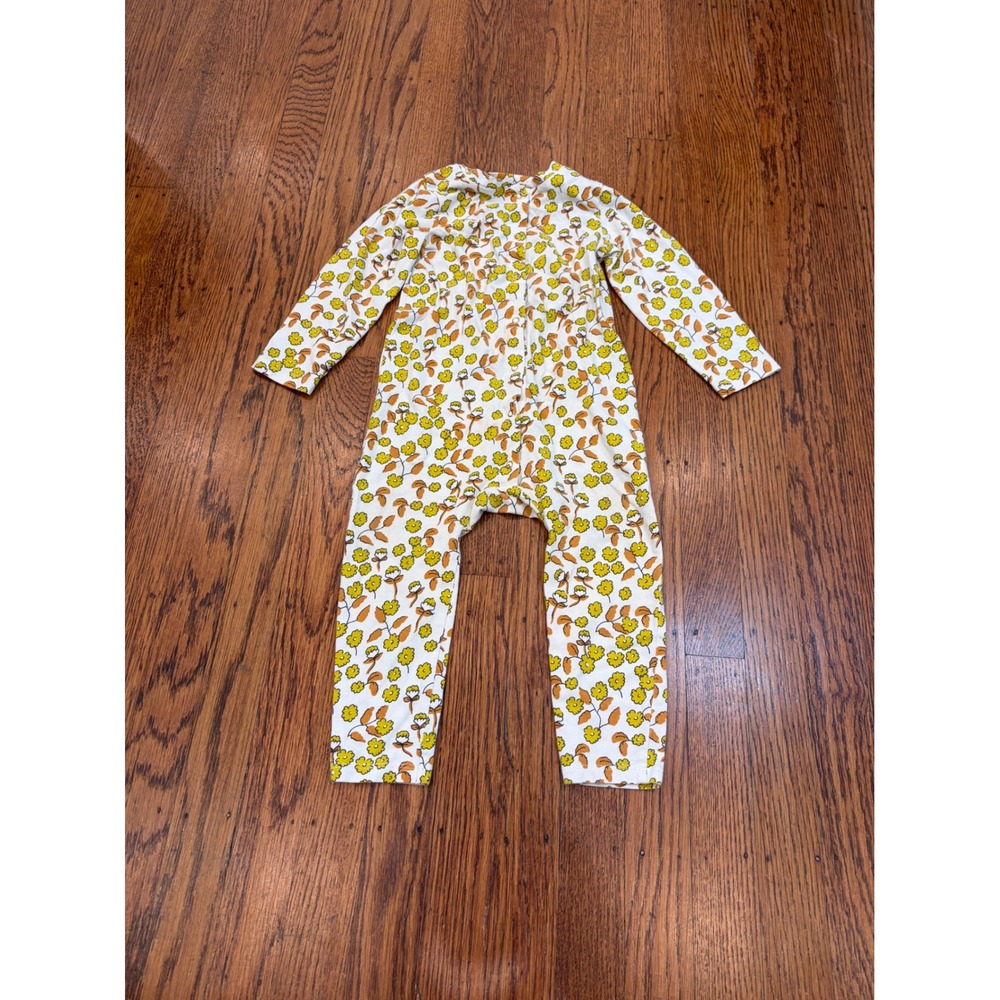 Mini Rodini Kids Yellow Floral Long Sleeve Snap Romper Jumpsuit 9-18M